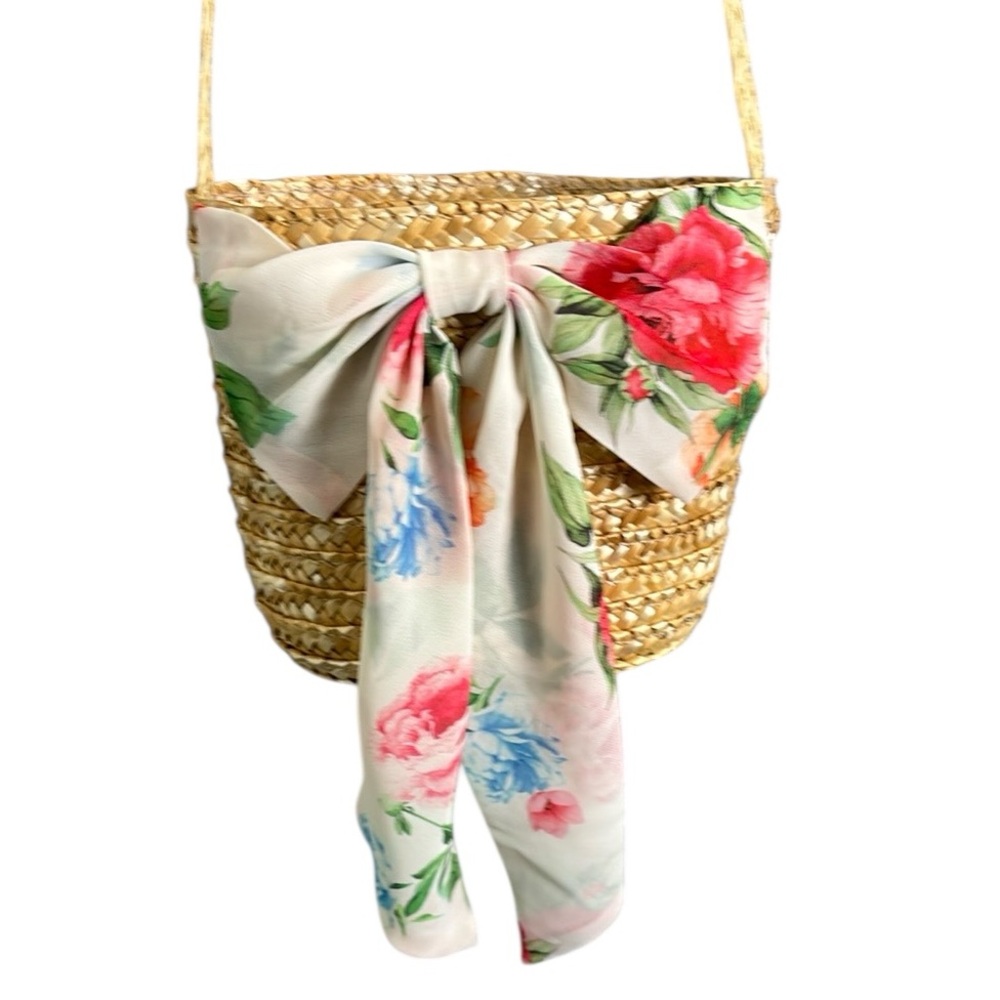 Floral Wheat Straw Crossbody Bag - Picture 3 of 9